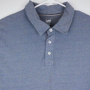 Lee Polo Shirt Mens 2XL XXL Gray Blue Striped Short Sleeve 100% Cotton Golf